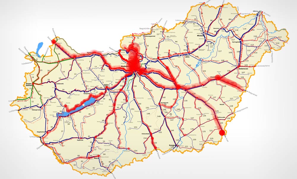 Egy nagy piros folt az agglomeráció a MÁV térképén