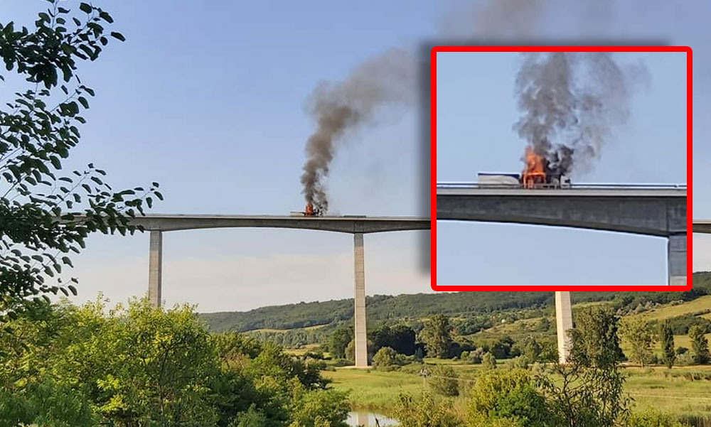 Óriási lángokkal ég egy kamion a balatoni viadukton