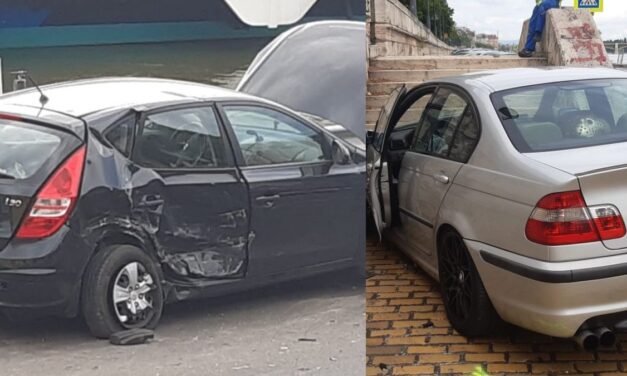 Szalagkorlátnak rohant egy autós a rakparton – Egy BMW-s tarolta le előzés közben – Fotók a helyszínről