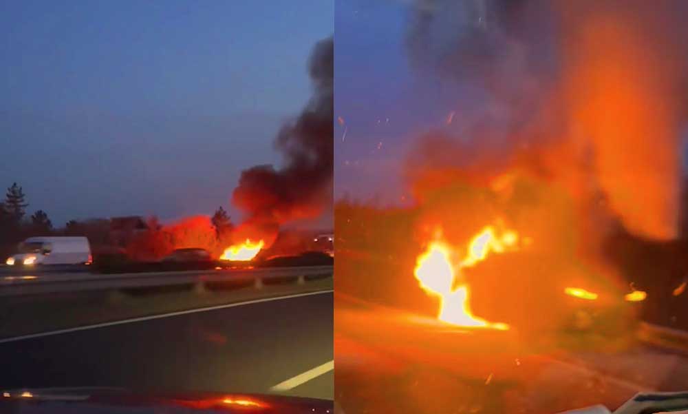Hatalmas lángokkal égett egy BMW az M7-es autópályán
