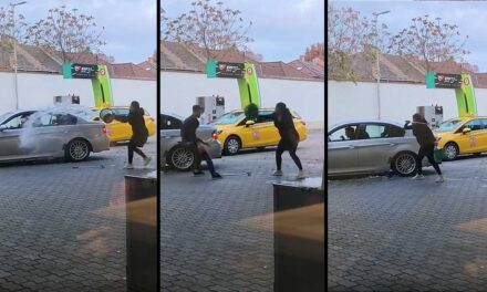 Csetepaté a kispesti MOL-kúton: üvöltözés, káromkodás, nekivágják a BWV-nek a szélvédőmosót, aztán repült a vödör is – VIDEÓ