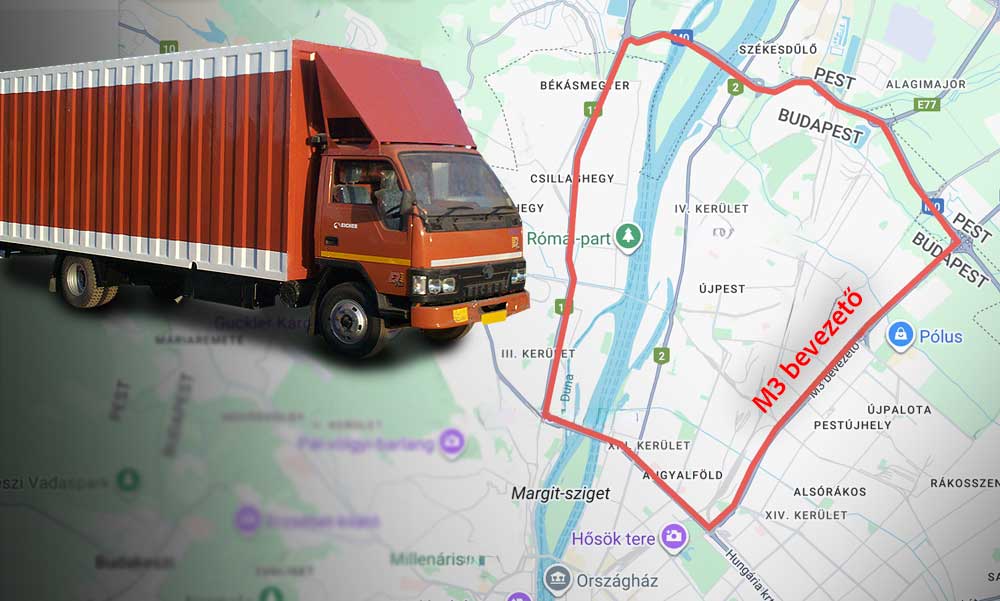 Totális káosz Budapesten: 14 órától kétezer kamion halad át a fővároson, térképen a tiltakozó fuvarozók pontos útvonala