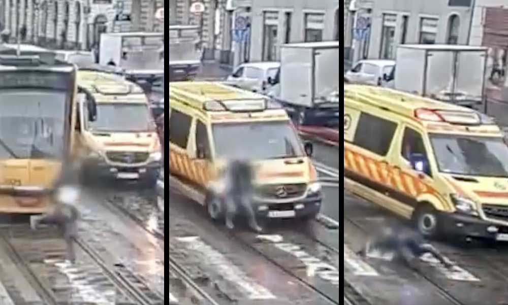 Szirénázó mentőautó gázolt el egy férfit a villamos mellett – VIDEÓ